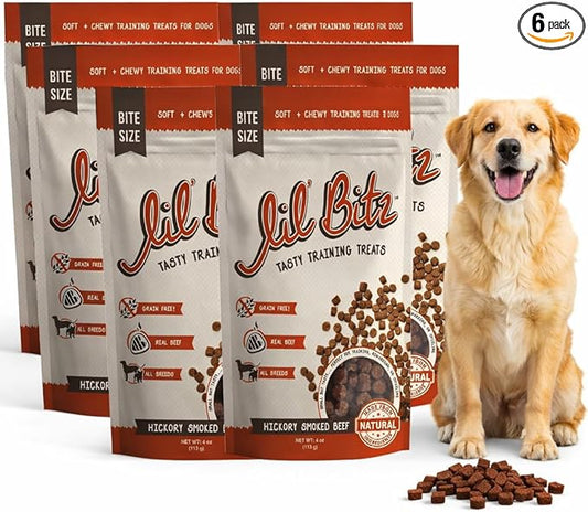 Soft & Chewy Training Treats for Dogs, Bite Size Reward Treats for Training & Positive Reinforcement, Grain Free Dog Treats Made with Real Beef, Hickory Smoked Beef Flavor, 6 Pack (4 oz Each)