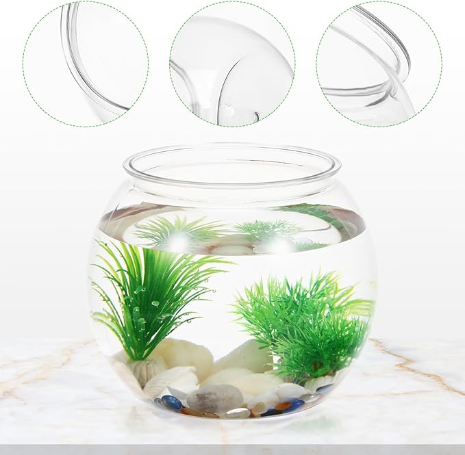 Abaodam 8.66 Inch Round Desktop Fish Tank Small Clear Plastic Fish Bowl Aquarium for Betta and Aquatic Plants Home Office Garden Decoration