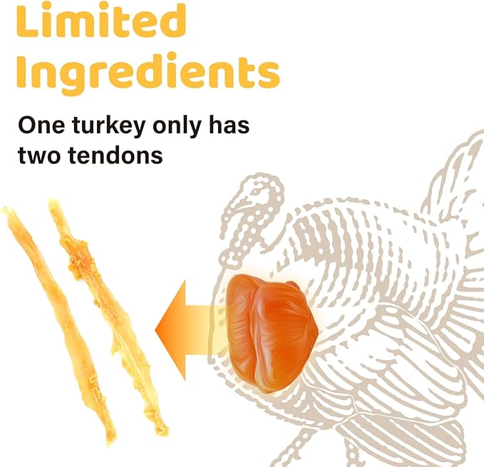 iPaw Turkey Tendon for Dogs 10 Packs/Box Bulk Pack, Single Protein, Hypoallergenic, All Natural Human Grade Puppy Chew, Dog Treats for Signature Series, Rawhide Alternative