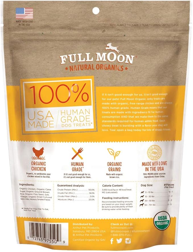 Full Moon USDA Organic Chicken Jerky Healthy All Natural Dog Treats Human Grade 32 oz