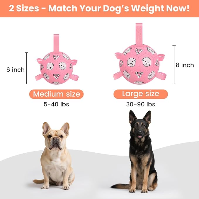 Dog Soccer Ball with Straps - Durable Jolly Ball for Dogs, Large Soccer Ball for Dogs, Dog Toys for Medium Dogs, for Pet Birthday, Outdoor Indoor Play Training Exercise