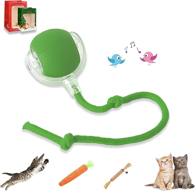 2026 New Generation Interactive Cat Toys Indoor, 360° Smart Automatic Cat Ball Three Modes with Long-Lasting Durability, for All Cats & Dogs (Green, Wake Birdsong)