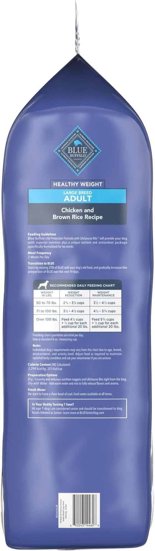 Blue Buffalo Life Protection Formula Healthy Weight Large Breed Adult Dry Dog Food for Weight Control, Made with Natural Ingredients, Chicken & Brown Rice Recipe, 34-lb Bag
