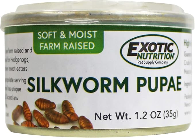 Canned Silkworms (1.2 oz.) - Healthy High Protein Insect Treat - Hedgehogs, Sugar Gliders, Reptiles, Wild Birds, Chickens, Lizards, Bearded Dragons, Skunks, Opossums, Fish, Amphibians, Turtles