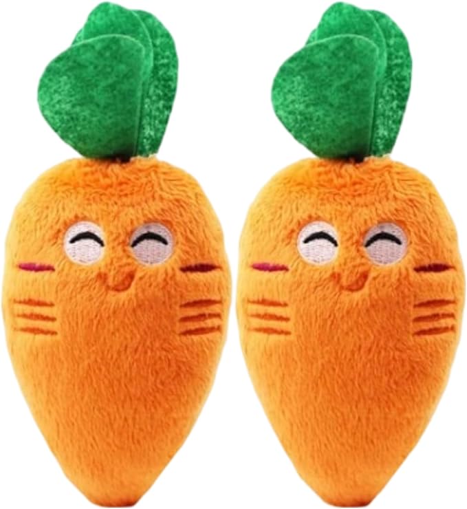 2 Pcs Soft Puppy Pet Supplies, Cute Orange Carrot Plush Chew Squeaker Sound Squeaky for Dog Cat Birthday Xmas Gifts