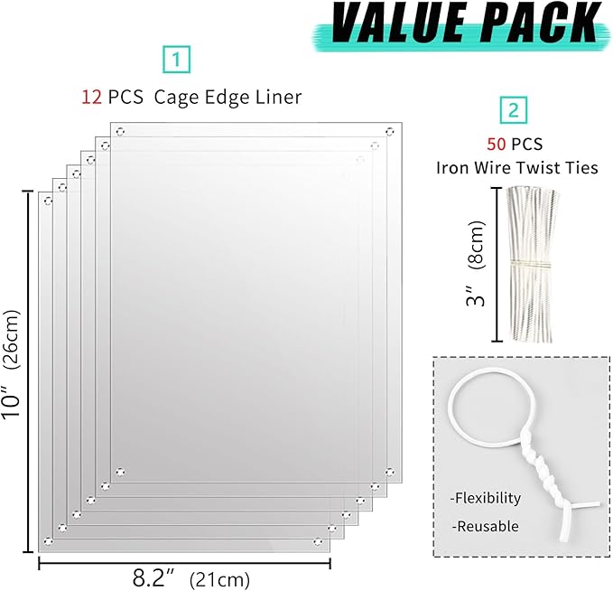 Oncpcare 12 Pack Rabbit Cage Urine Guard 10'' x 8.2'' Pet Plastic Splash Guard Panels Liner Protection Clear Edge Liner Guinea Pig Side Lining Bird Cage Protector from Cats