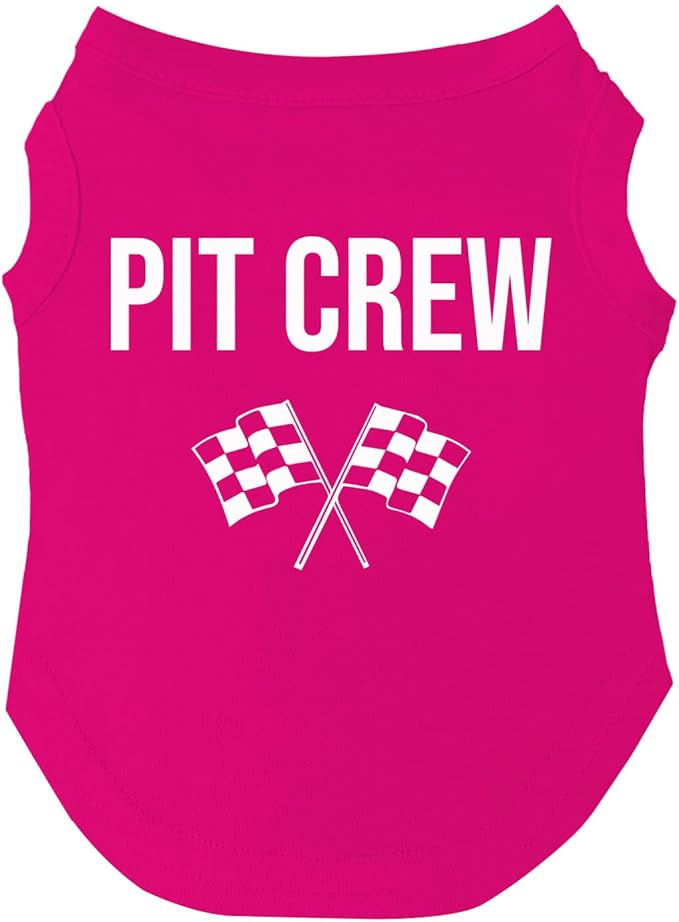 Pit Crew Dog Tee Shirt | Sleeveless | Racing | Motor Sport Fan | Trackside | Fast Lane | Birthday (Hot Pink, 5X-Large 49)