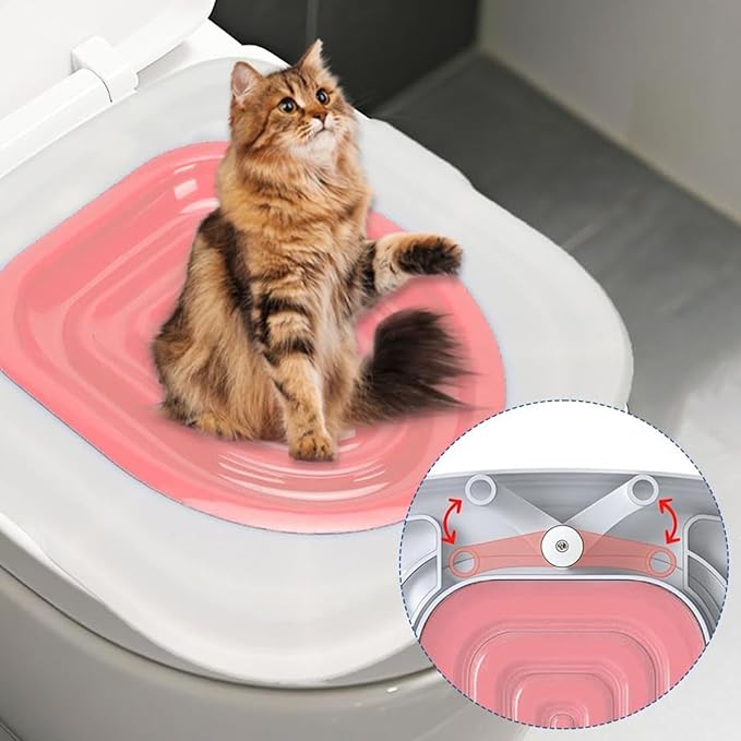 Cat Toilet Trainer, Universal Cat Toilet Training Systems, Reusable Plastic Trainer White Tray with Pink Inner Support, Pet Supply for Kitty Potty Puppy Small Trainer, Litter Boxes (Pink)