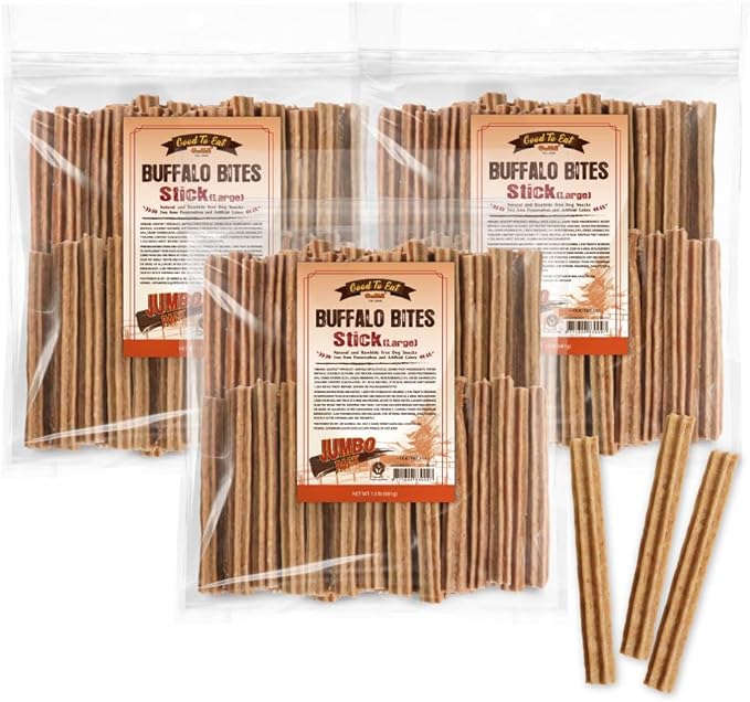 Gootoe Buffalo Dog Treats, Natural Low-Fat Chews for Training & Rewards, Limited Ingredient, Puppy Treats for Medium Dogs, Buffalo Bites Stick (Large), 1.5 lb (Pack of 3)