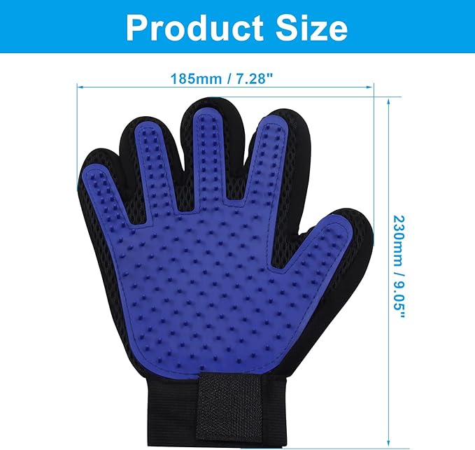 Pet Grooming Gloves, Efficient Hair Removal Gloves for Dogs and Cats, Gentle Deshedding Brushes for Short and Long Hair Pets, 1 Pair, Blue
