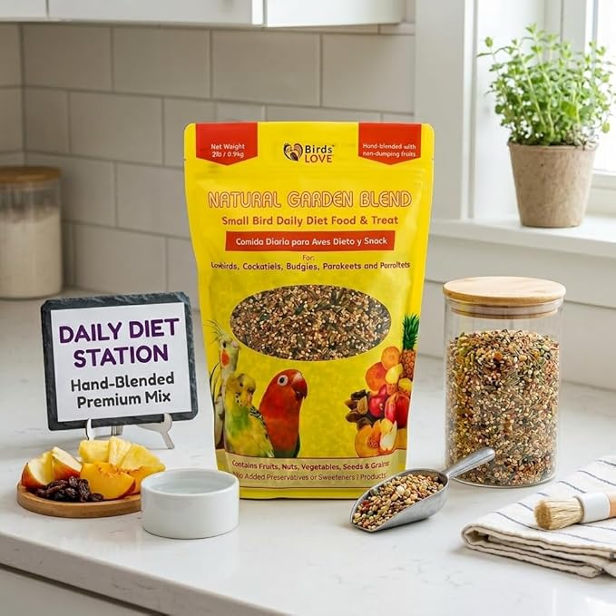 Birds LOVE All Natural Garden Blend Bird Food for Small Birds - Lovebirds, Cockatiels, Parakeets and Parrotlets 2lb