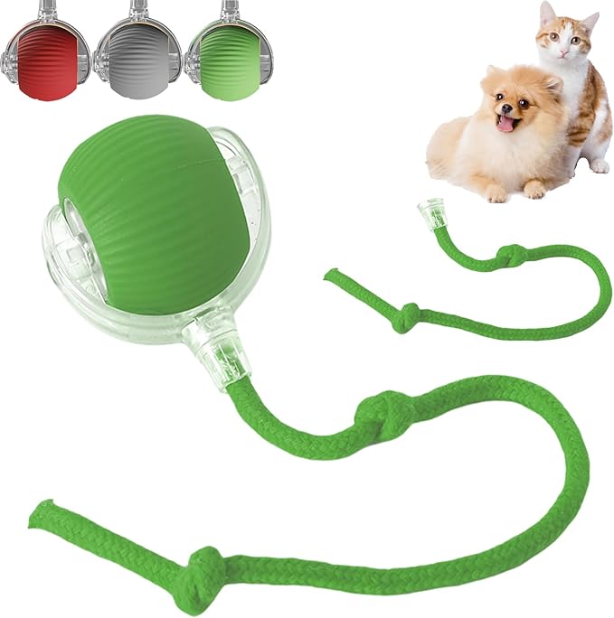 Smart Electric Cat/Dog Ball Toy - Interactive Rolling Ball, Automatic, Replacement Rope, Indoor/Outdoor (Green)