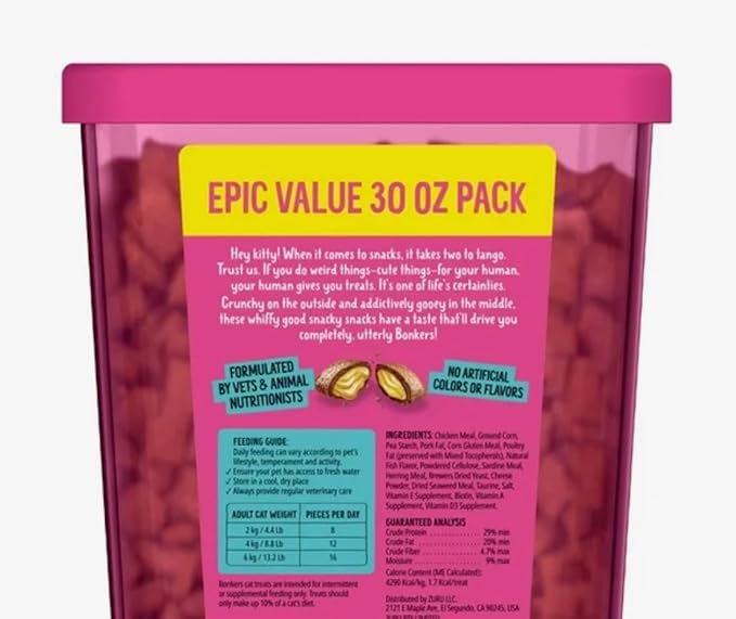 Bonkers Cat Treats, Seafood & Eat It Flavor, Crunchy & Gooey, 30 oz Value Pack with Free Seafood Purrpop Sample, Plus 4 Cat Spring Toys