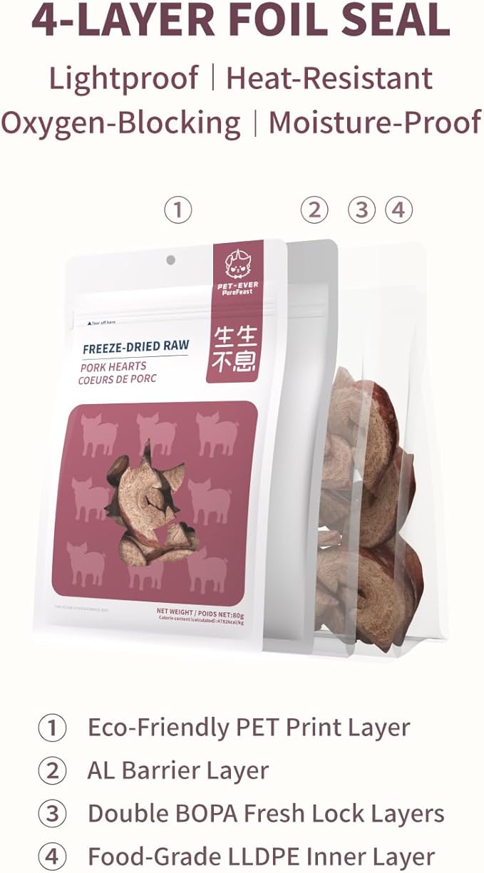 Freeze-Dried Pork Heart Treat for Small Dog & Cat, Natural Single Ingredient Cats Dogs Dry Food, Dehydrated Whole Cut Pet Raw Treats for Heart & Coat Health(2.8 oz)