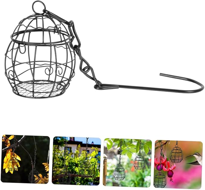 6pcs Outdoor Garden Hanging Bird Feeder Set with Metal Chain, Black Wild Bird Feeding Tool for Patio and Backyard Birding
