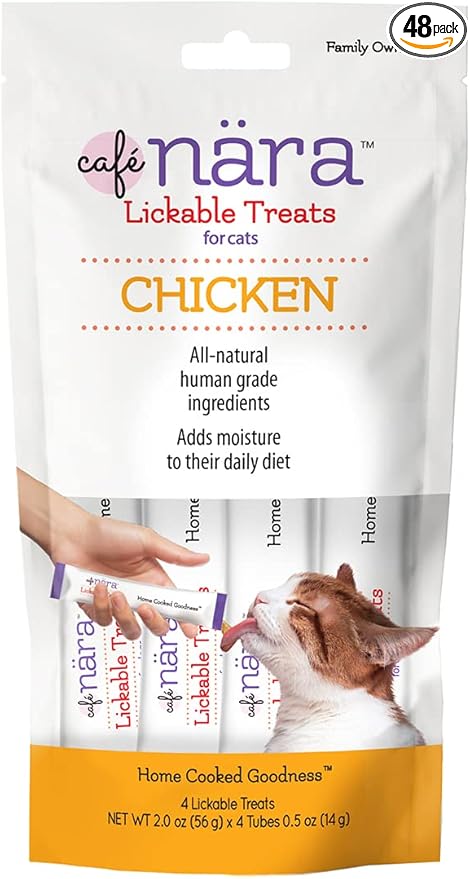 Café Nara - Chicken Lickable Treat for Cats - Supports Pet Hydration - Wet Cat Food/Meal Topper - Traceable Ingredients - Wheat, Corn & Soy Free - Non-GMO - 0.5 oz - 4 Tubes - 1 Pack