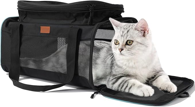HSC PET Soft Sided Cat Carrier Soft Small Pet Carriers Dog Carrier Airline Approved Dog Carriers,Lightweight,Luxury Style,Top Expandable,Guaranteed on Cabin Board Flight Travel Recommend Under 15lbs