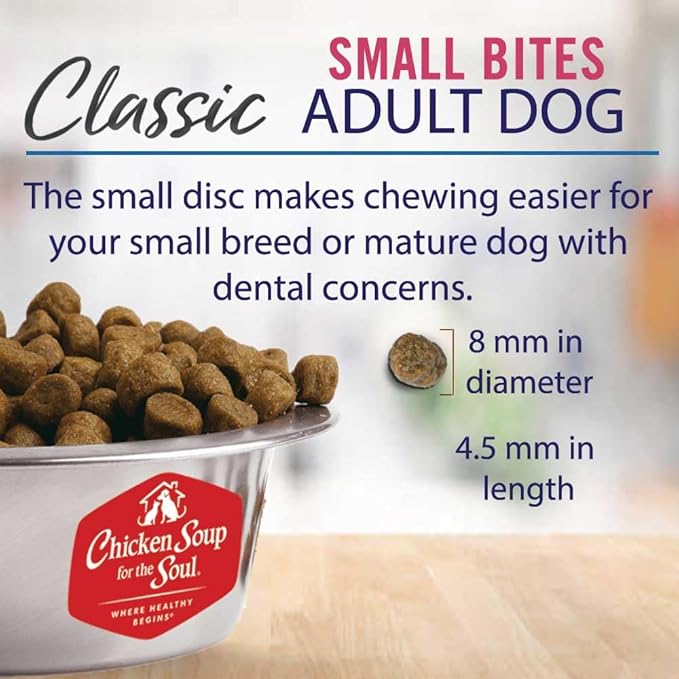 Chicken Soup for the Soul All Natural Premium Small Bites Adult Dry Dog Food, Real Meat First Ingredient, No By-Products, Supports Gut & Immune Health, Chicken, Turkey & Brown Rice, 4.5lb