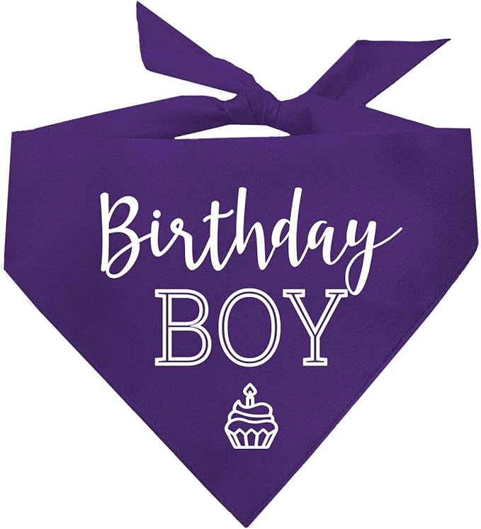Birthday Boy with Cupcake Dog Bandana | 100% Cotton | Made in USA | Birthday | Pawty | Party Theme | Celebration Supplies | Photoshoot | Purple, One Size (214)
