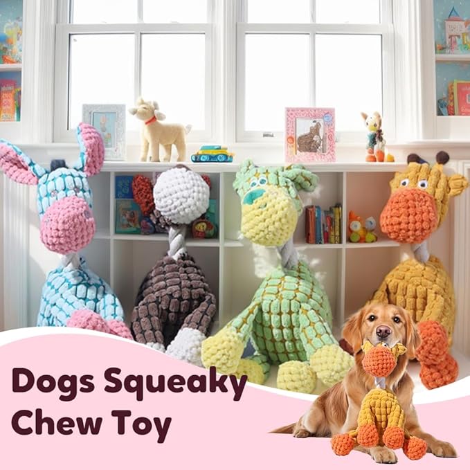 2026 New Dog Toys, Indestructible Plush Dog Toy for Aggressive Chewers, Interactive Squeaky Soft Puppy Chew Toy, Durable Teething Toys for Small Medium Large Dogs (Green+Orange)