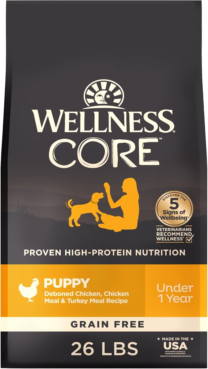 Wellness CORE Puppy Dry Dog Food, Grain Free Kibble, Natural, High Protein, Chicken and Turkey Recipe, 26 lb Bag