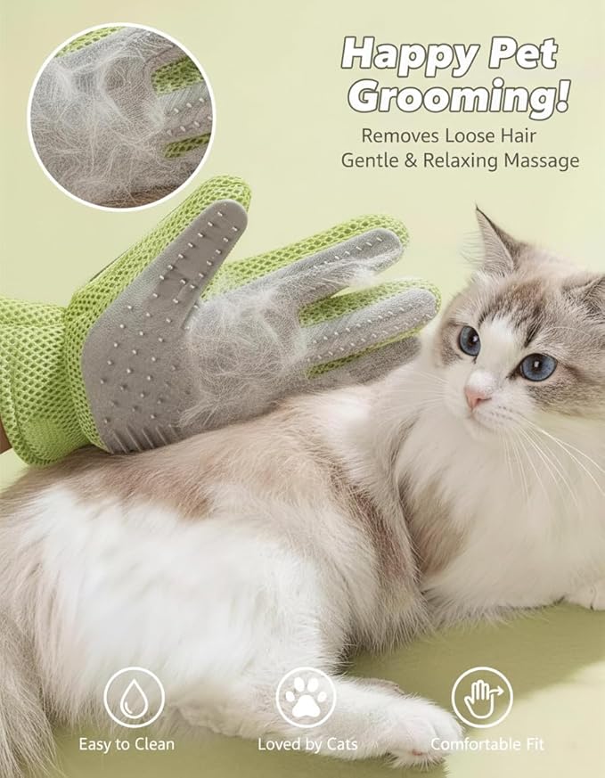 MEUOMIW - Pet Grooming Glove & Hair Remover - Deshedding Brush for Shedding Control - Gentle Massage Mitt for Dogs & Cats with Long and Short Fur - Ideal for Bathing and Grooming (one piece)