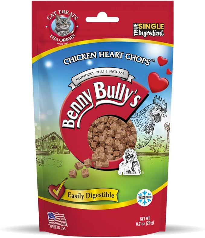 Benny Bullys Chicken Heart Chops - Freeze Dried Cat Treats - 20g/ 0.7oz (4 Pack)