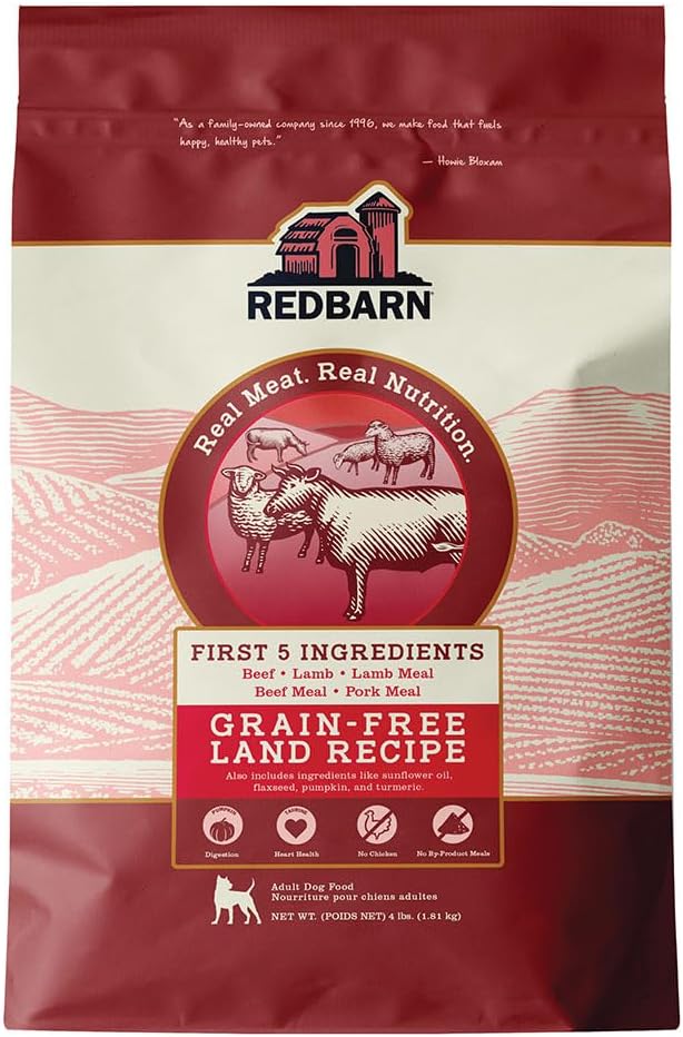 Redbarn Grain-Free Adult Dry Dog Food Kibble - Land Beef Recipe - Made in USA No Chicken Recipe with Functional Ingredients to Support Healthy Heart, Skin, Coat, Immunity & Digestion - 4lb