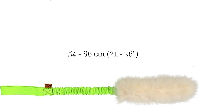 Dingo Natural tug Toy for Dog, Sheepskin Toy, Sheep Leather, for Chasing Motivation Reward Agility, Bungee Handle, Green 15581