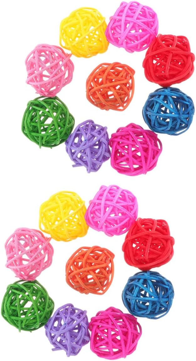 Alasum 20Pcs Rattan Chew Balls for Small Pets Lightweight Hamster Rabbit Guinea Pig Portable DIY Accessories for Bird Cages and Home Decor Random Colors