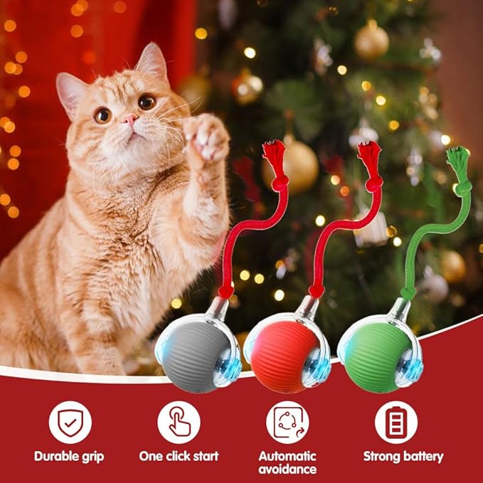 Interactive Rolling Cat Dog Ball Toy, Smart Automatic Moving Cat Toys for Indoor Cats, Self-Rolling Interactive Cat Toy Ball for Kittens & Small Dogs, Fun Gifts for People Who Love Cats (Blue)
