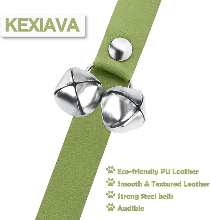 Leather Dog Bells, Puppy Potty Training Bell Dog Doorbell Potty Train Dog Bell for Potty Training Door Bells for Dogs to Ring to Go Outside Jingle Bells (Leather Green, Glitter Bone 1 PCS)