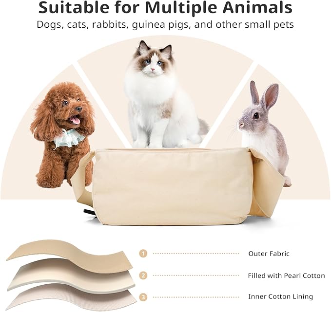 ONECUTE Dog Sling Carrier for Small Dogs and Cats, Lightweight Collapsible Pet Travel Bag with Adjustable Strap, Side Pockets & Breathable Mesh (Beige, 15.7" L x 5.9" W x 8.6" H)