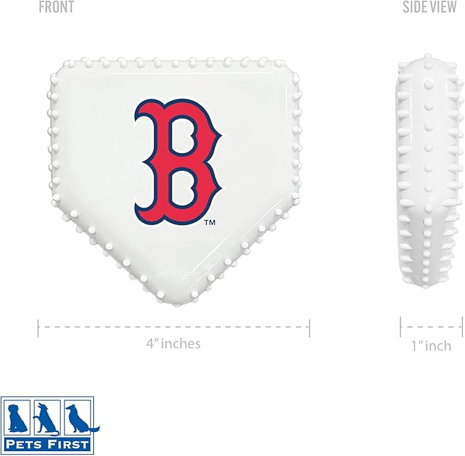 Pets First MLB Boston RED SOX Hard-Nylon Baseball Home Plate Dog Chew Toy, Interactive and Fun Dog CHEW Toy, Bacon Flavored, Strong Durable Chew Toy for Pets