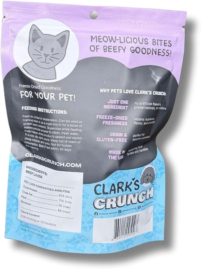 | Freeze Dried Cat Treats | Beef Liver, Single Ingredient | Grain Free Training Treats for Cats, 2 oz Pouch