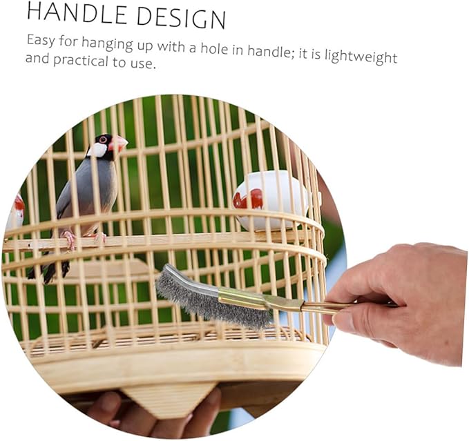 2pcs Bird Cage Cleaning Brushes Handle Copper Wire Pet Bird Brush for Easy Cleaning of Parrot Cages and Accessories