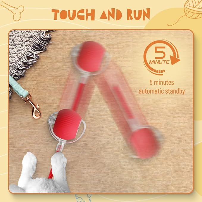 Interactive Rolling Cat Dog Ball Toy, Smart Automatic Moving Cat Toys for Indoor Cats, Self-Rolling Interactive Cat Toy Ball for Kittens & Small Dogs, Fun Gifts for People Who Love Cats (Red)