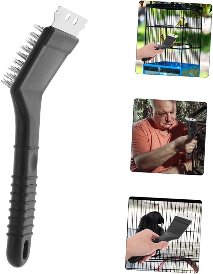 Levemolo Stainless Steel Birdcage Cleaner Tool with Long Handle Scraper for Removal Durable Brush with Shedding-Resistant Bristles for Complete Birdcage Maintenance