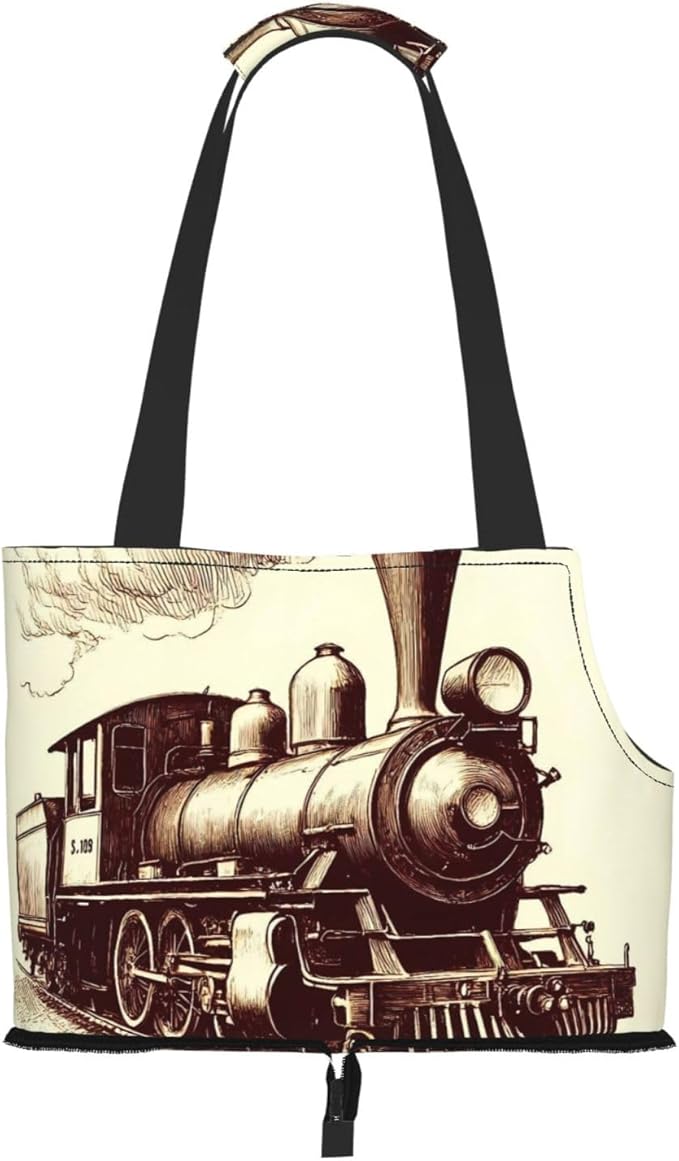 Train Print Foldable Pet Tote Bag, Shoulder Carrier for Small Dogs and Cats