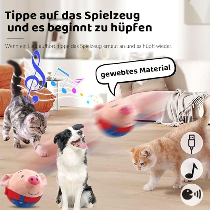 Interactive Dog Toys, Active Moving Pet Plush Toy, 2026 Squeaky Moving Dog Ball, Washable Cartoon Pig Sound Electronic Dog Toy, Shake Bounce Boredom Talking Toys for Dog Cats (Hamster)