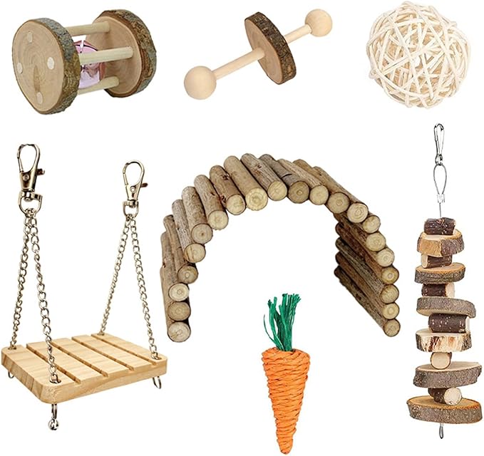 8PCS Hamster Swing Bridge Toy Parrot Cage Hanging Grinding Toy Birdcage Accessories Small Animal Entertainment Toy