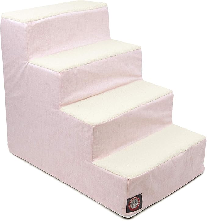 Majestic Pet 4 Step Portable Dog Stairs for Small Dogs to get on Bed Supports 250 lbs or Less – Dog Steps for High Bed with Machine Washable Cover –Pet Stairs for Cats Jackson Heathered Soft Blush