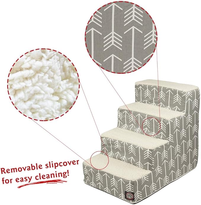 Majestic Pet Portable Pet Stairs | Soft Sherpa Steps Foam Feeling | Steps for Dogs & Cats | Dog & Cat Ramp | Perfect for Bed & Sofa | Indoor Only | Max Weight: up to 250 Lbs, 4 Step, Arrow Gray