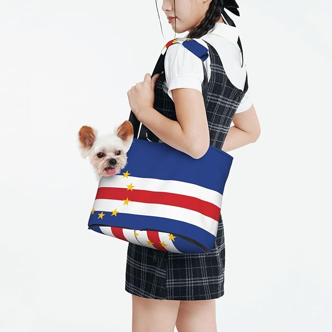 Foldable Pet Carrier Sling - Waterproof Small Dog & Cat Travel Flag of Cape Verde Tote with Safety Hook for Hiking