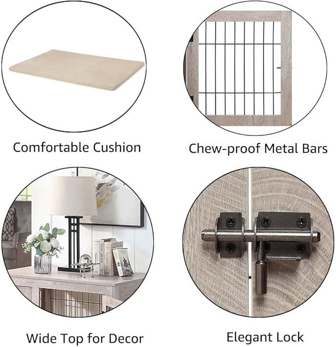 unipaws 36 Inch Furniture Style Dog Crate for Medium Dogs, Indoor Puppy Kennel with Door, Modern Decorative Wood Wire Pet Cage, Pretty Cute End Side Table Nightstand, Weathered Grey