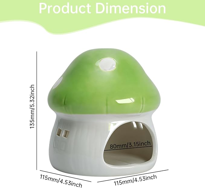 AnRui Ceramic Mushroom Aquarium Decor Cute Mini House Betta Fish Tank Accessories Decoration Hideaway Hideout Cave Ornament for Small Fish, Shrimp, Goldfish and Reptiles (Green, Large)
