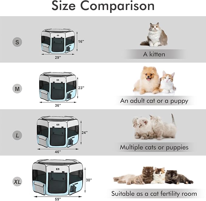 X-ZONE PET Portable Foldable Pet Dog Cat Playpen Crates Kennel/Premium 600D Oxford Cloth,Removable Zipper Top, Indoor and Outdoor Use (XL, Blue)