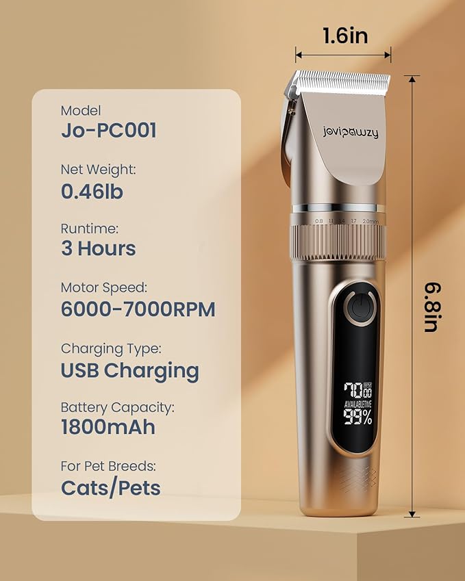 Cat Clippers for Matted Long Hair, Quiet Cat Grooming Kit 2-Speed Cordless Rechargeable Shaver Hair Trimmer, Pet Clippers for Small & Large Dogs & Animals (Gold)