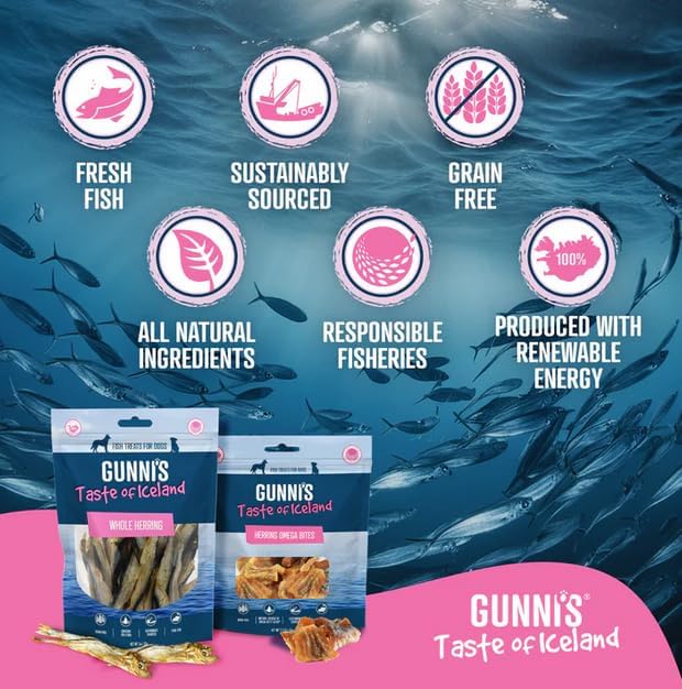 Gunnis Cat Treats Variety Pack – Whole Herring & Omega Bites, 100% Natural Fish Treats, Single Ingredient, High Protein & Omega-3 Rich, Grain-Free, Two 1.5 oz Bags