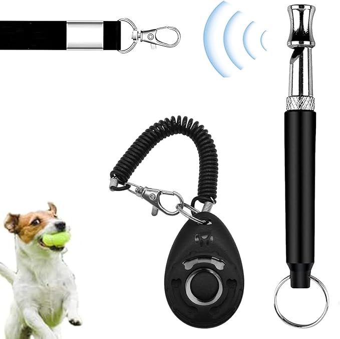 Dog Training Clicker and Whistle for Training and Recall, Pet Training Accessories for Puppy, Cats, Horses & Small Animals - with Lanyard, Reward and Train Your Pets Efficiently Training and Behavior